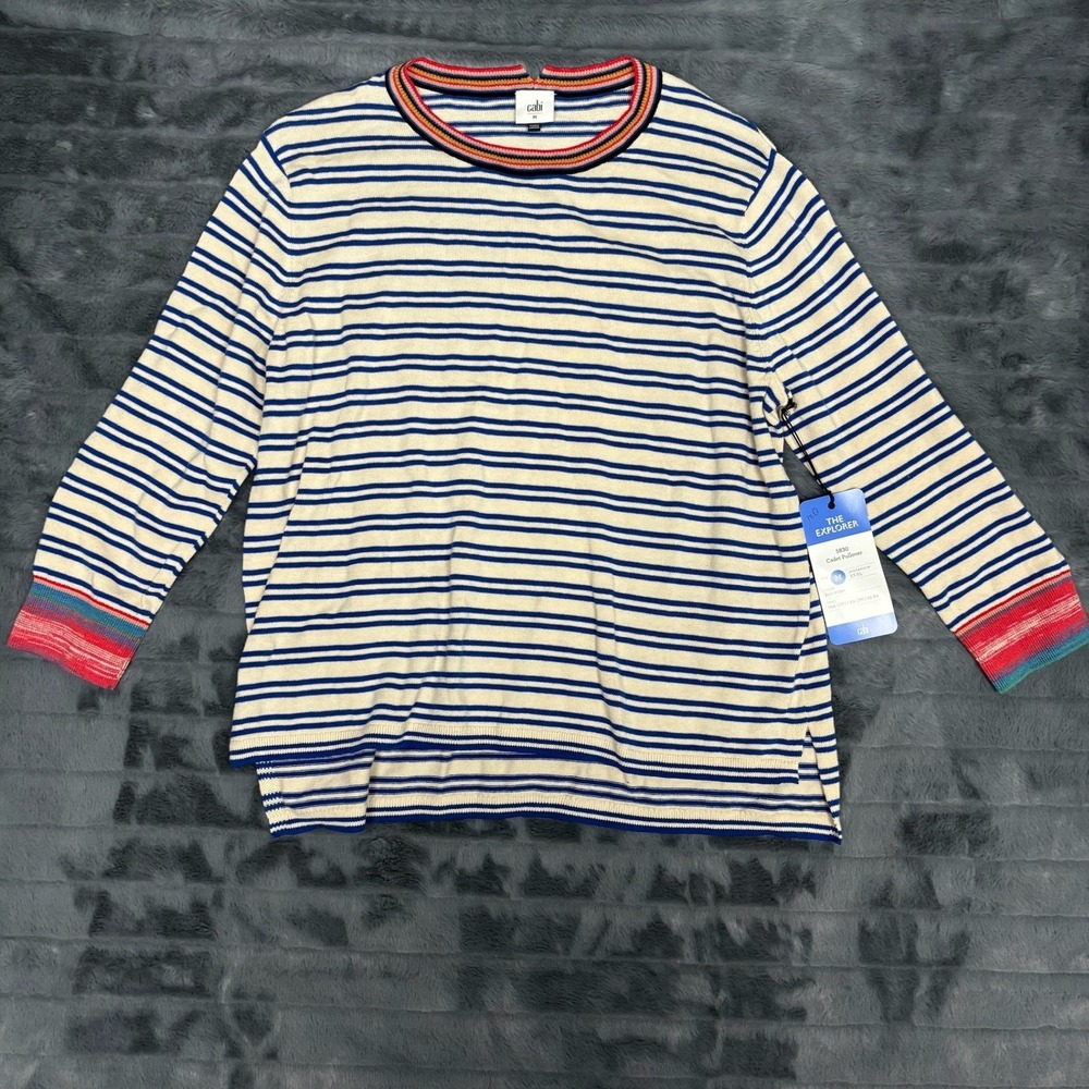 Cabi Cadet Pullover 5830 Play Stripe Blue White Nautical Sweater Mens M